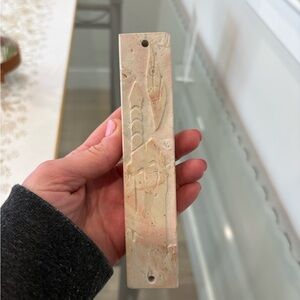 Carved Beige Israel Stone Mezuzah Case